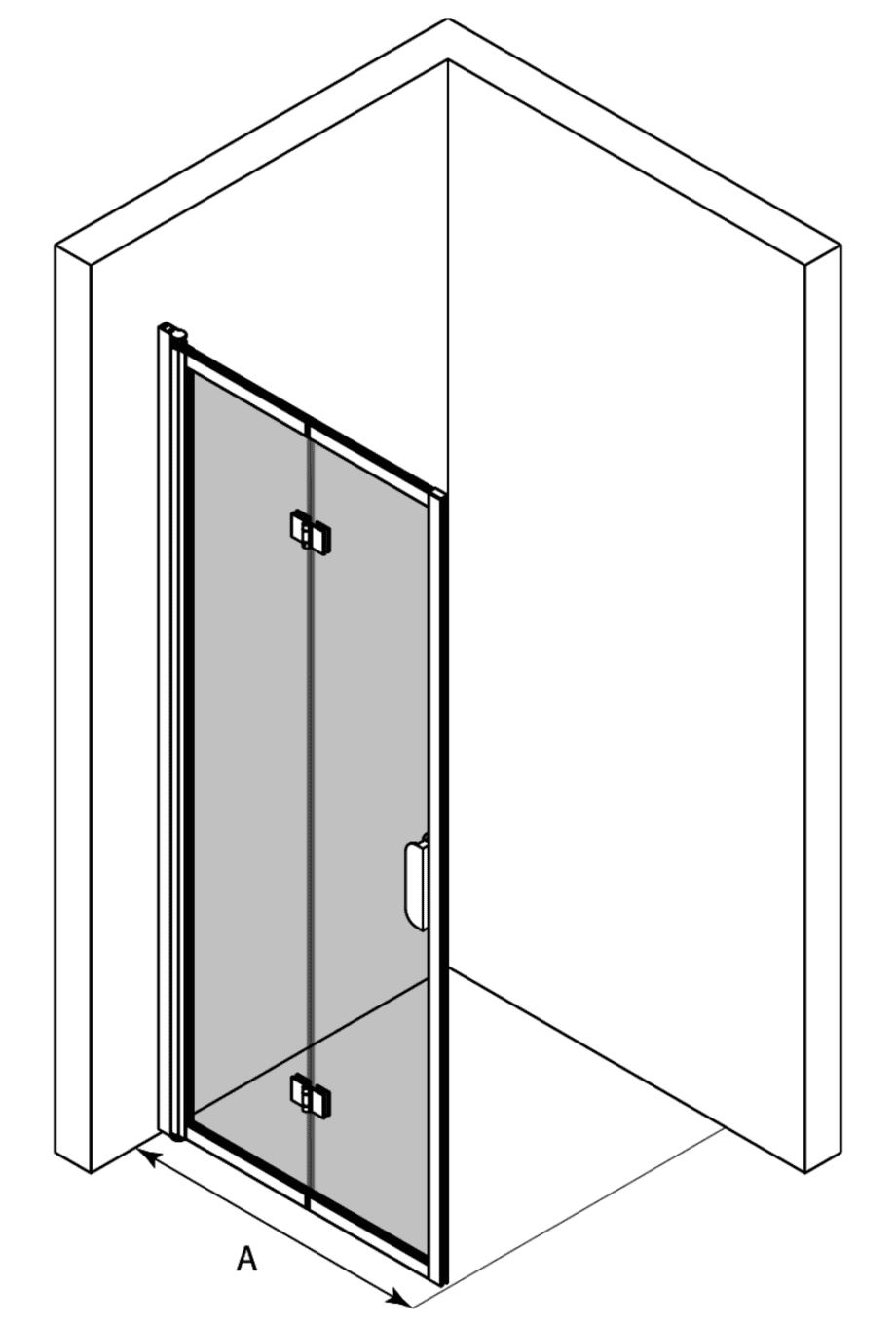 Folding shower screen Hietakari Bläk 881 New York – 3D drawing Folding shower screen Hietakari Bläk 881 New York – 3