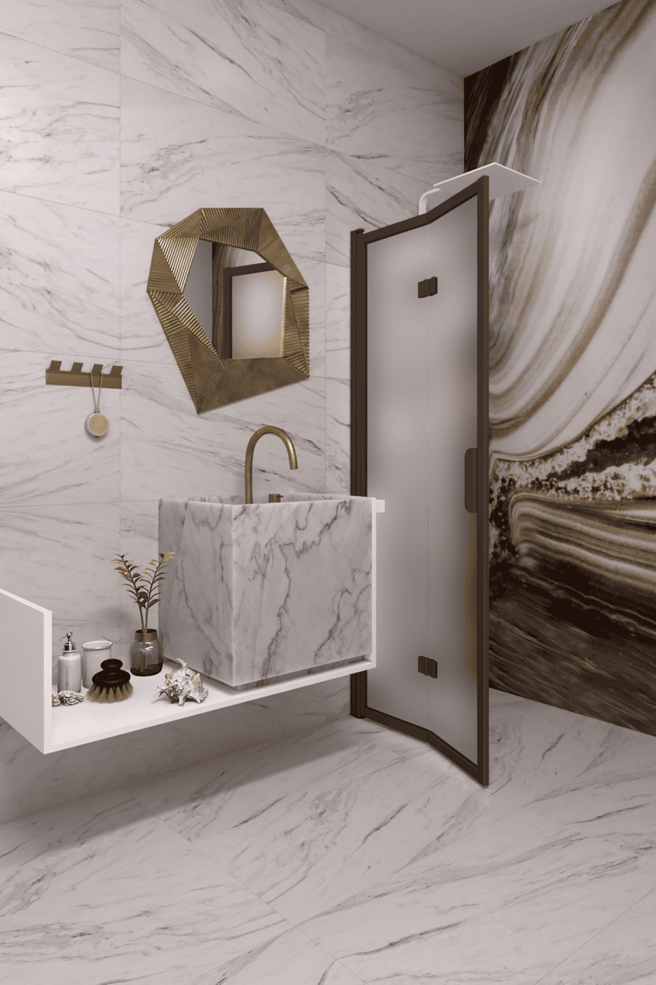 Folding shower screen Hietakari Bläk 881 New York, Cocoa frame, satin frosted glass Folding shower screen Hietakari Bläk 881 New York, Cocoa frame, satin frosted glass