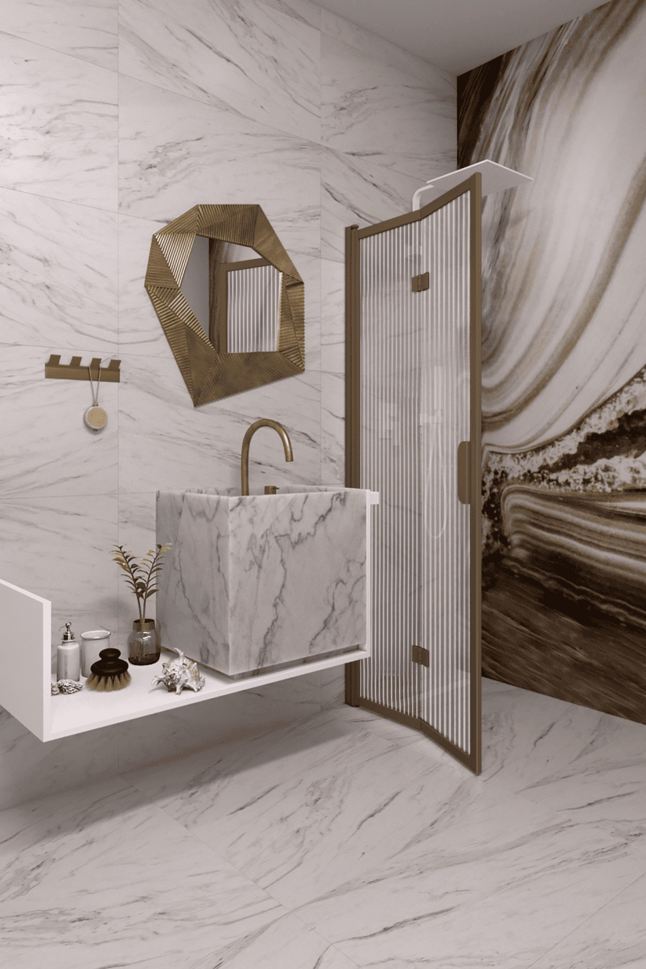 Folding shower screen Hietakari Bläk 881 New York, Mocha frame, reeded glass Folding shower screen Hietakari Bläk 881 New York, Mocha frame, reeded glass