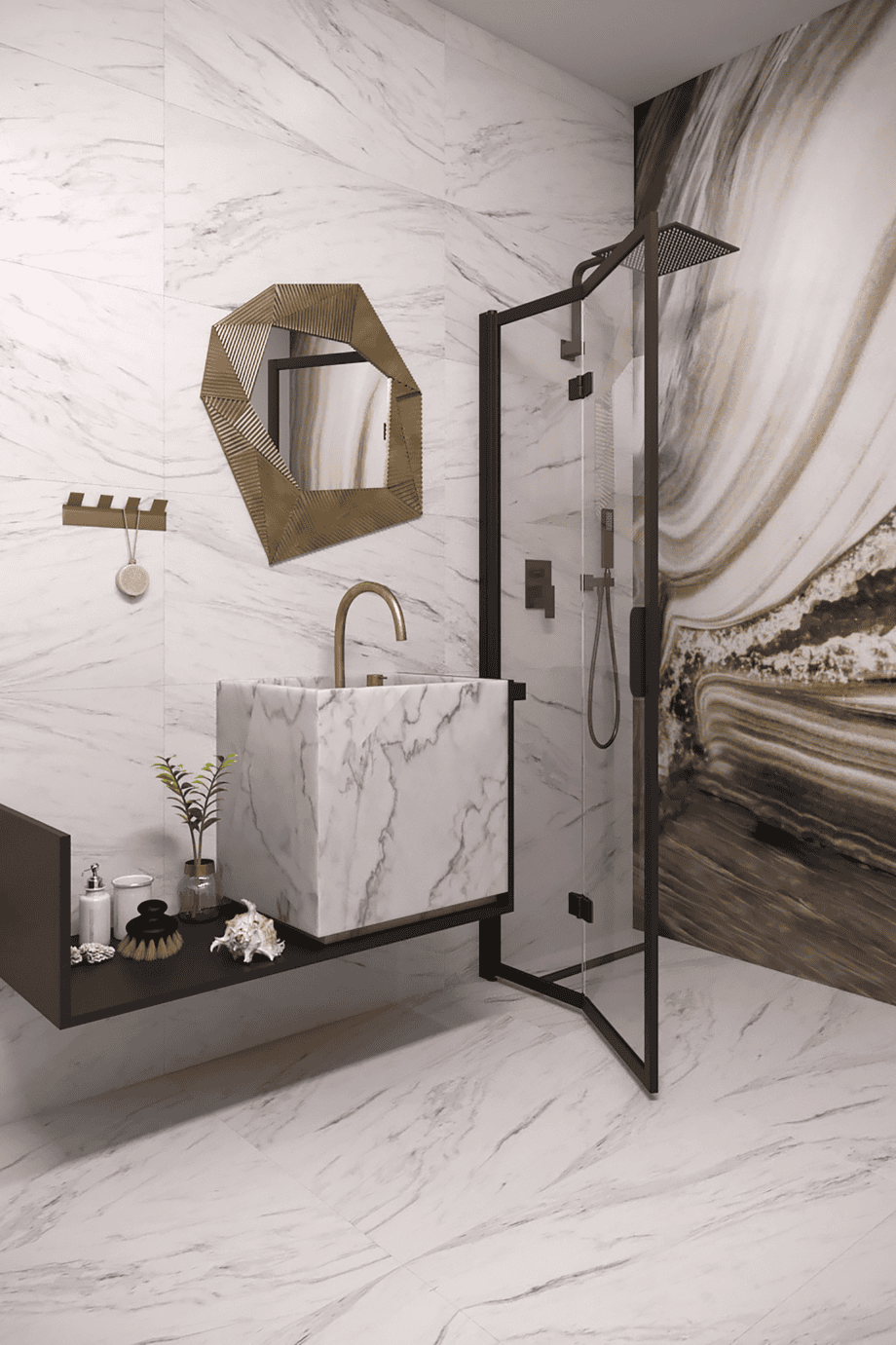 Folding shower screen Hietakari Bläk 881 New York, black frame, grey tinted glass Folding shower screen Hietakari Bläk 881 New York, black frame, grey tinted glass