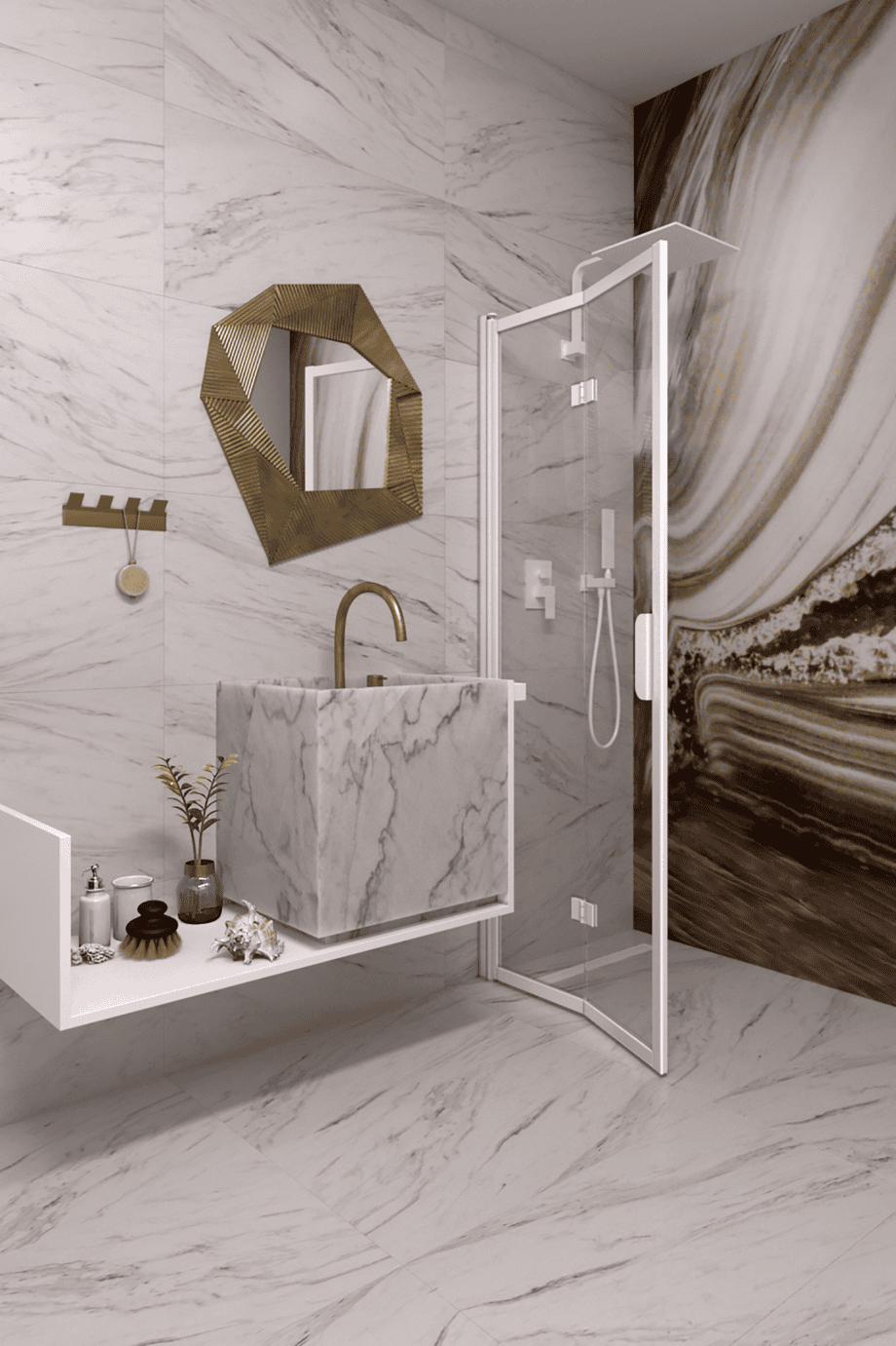 Folding shower screen Hietakari Bläk 881 New York, white frame, grey tinted glass Folding shower screen Hietakari Bläk 881 New York, white frame, grey tinted glass
