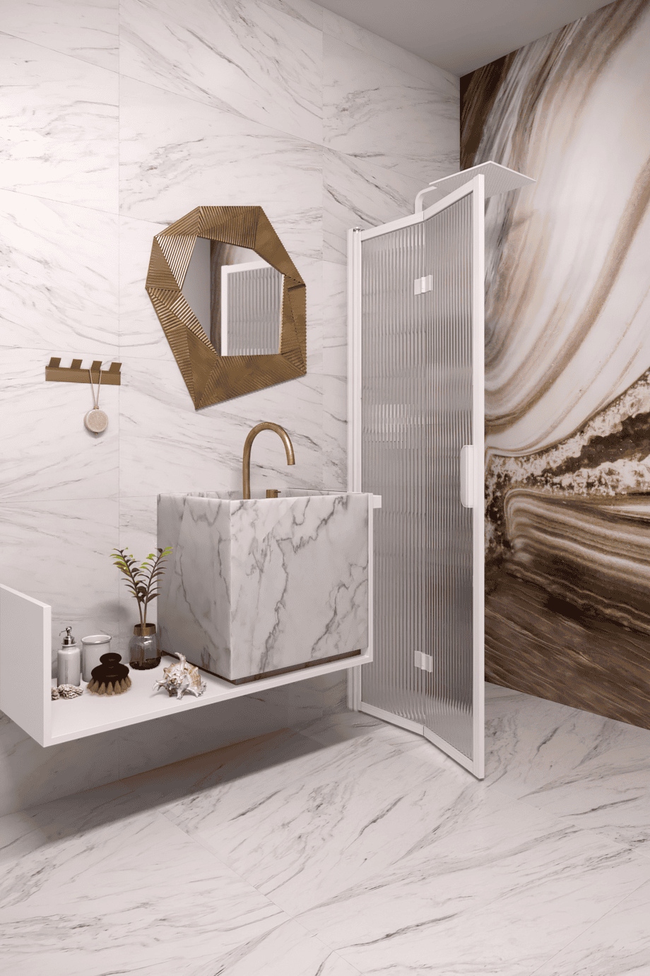Folding shower screen Hietakari Bläk 881 New York, white frame, reeded glass Folding shower screen Hietakari Bläk 881 New York, white frame, reeded glass