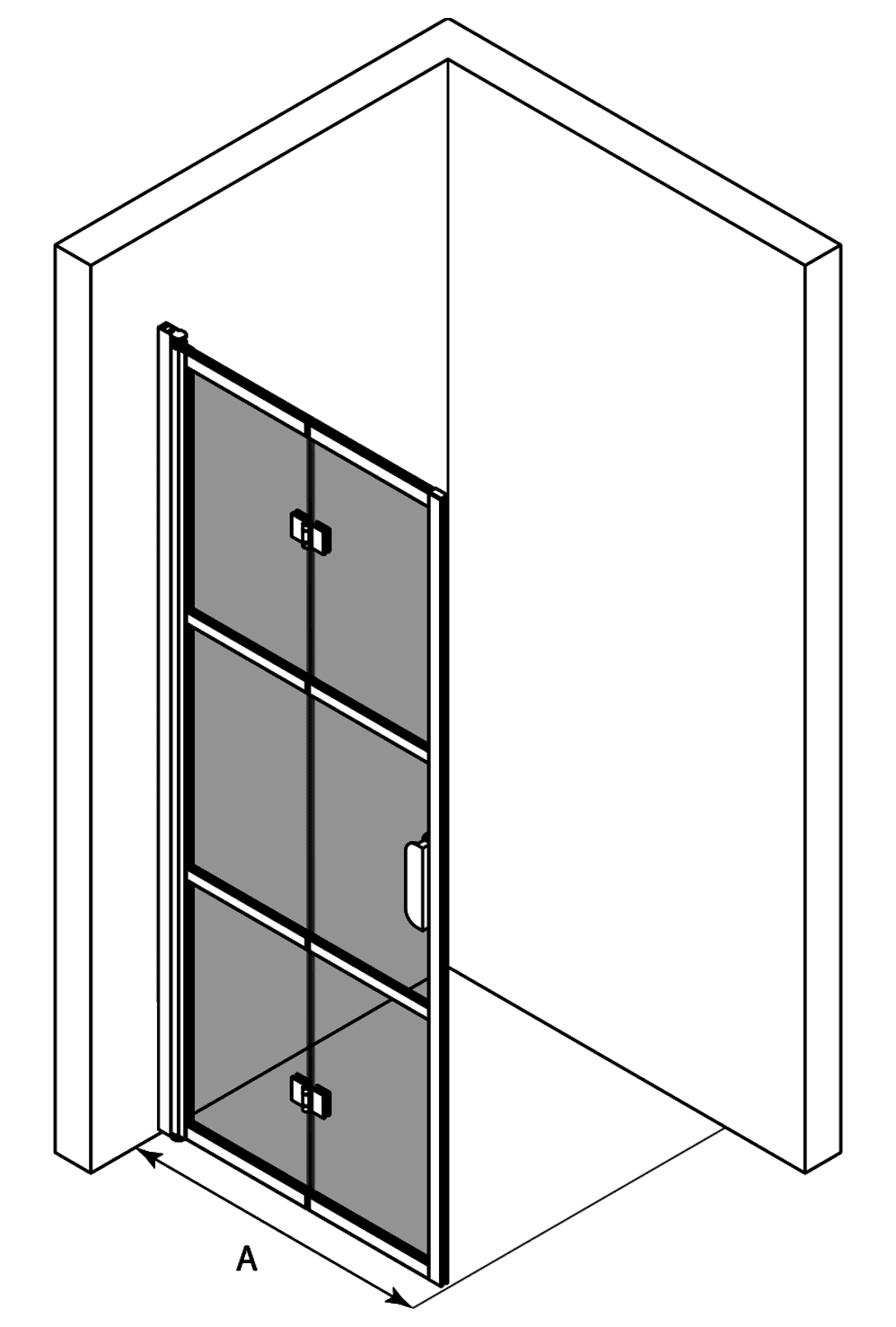 Folding shower screen Hietakari Bläk 882 Tokyo – 3D drawing Folding shower screen Hietakari Bläk 882 Tokyo – 3D drawing