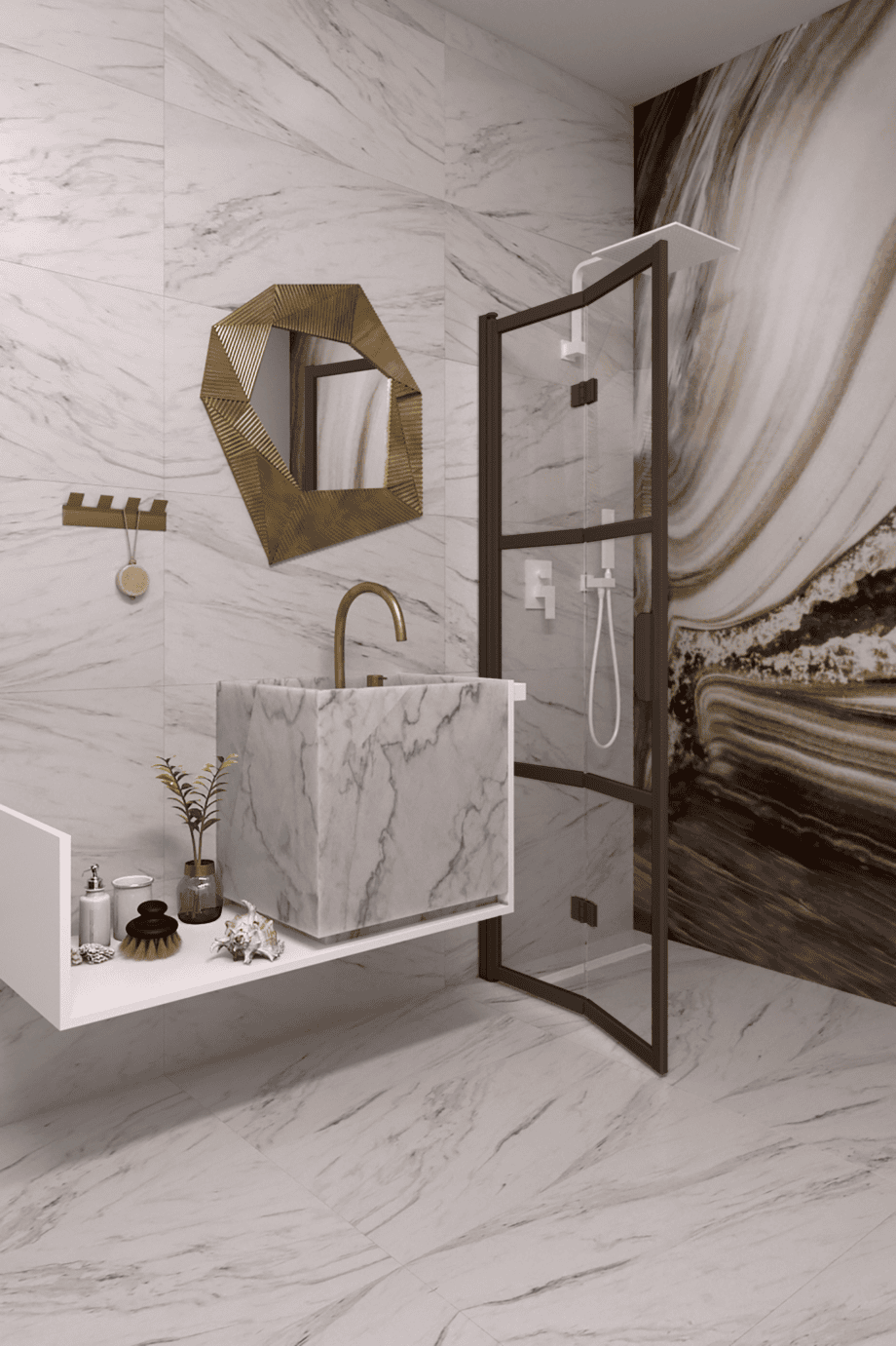 Folding shower screen Hietakari Bläk 882 Tokyo, Cocoa frame, clear glass Folding shower screen Hietakari Bläk 882 Tokyo – 7