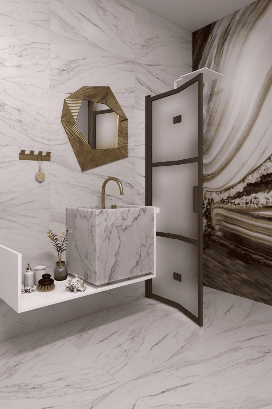 Folding shower screen Hietakari Bläk 882 Tokyo, Cocoa frame, satin frosted glass Folding shower screen Hietakari Bläk 882 Tokyo, Cocoa frame, satin frosted glass