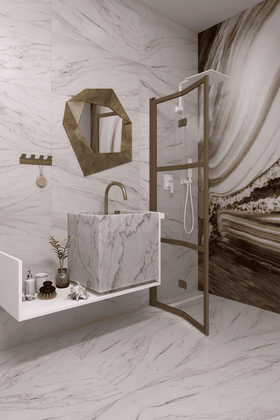 Folding shower screen Hietakari Bläk 882 Tokyo, Mocha frame, bronze tinted glass Folding shower screen Hietakari Bläk 882 Tokyo, Mocha frame, bronze tinted glass