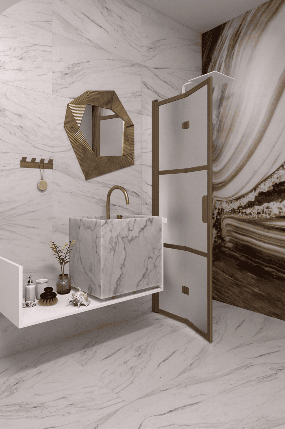 Folding shower screen Hietakari Bläk 882 Tokyo, Mocha frame, satin frosted glass Folding shower screen Hietakari Bläk 882 Tokyo, Mocha frame, satin frosted glass