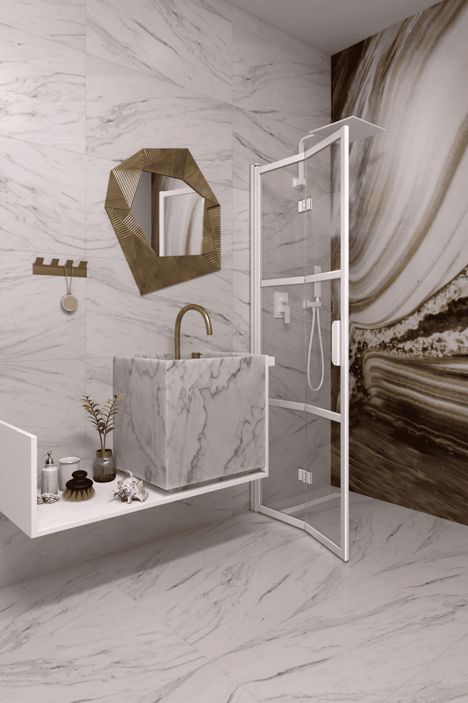 Folding shower screen Hietakari Bläk 882 Tokyo, white frame, clear glass Folding shower screen Hietakari Bläk 882 Tokyo