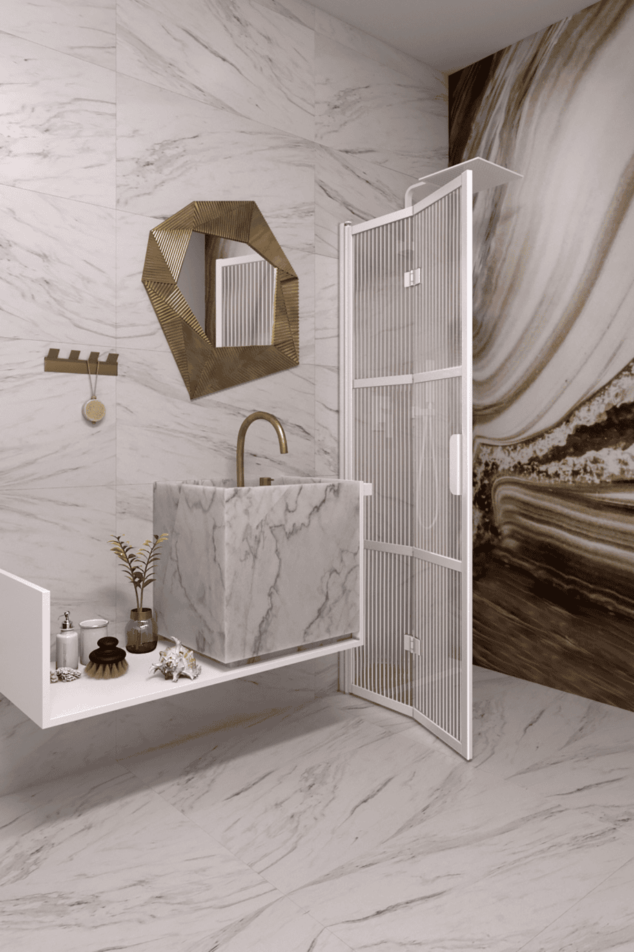 Folding shower screen Hietakari Bläk 882 Tokyo, white frame, reeded glass Folding shower screen Hietakari Bläk 882 Tokyo, white frame, reeded glass