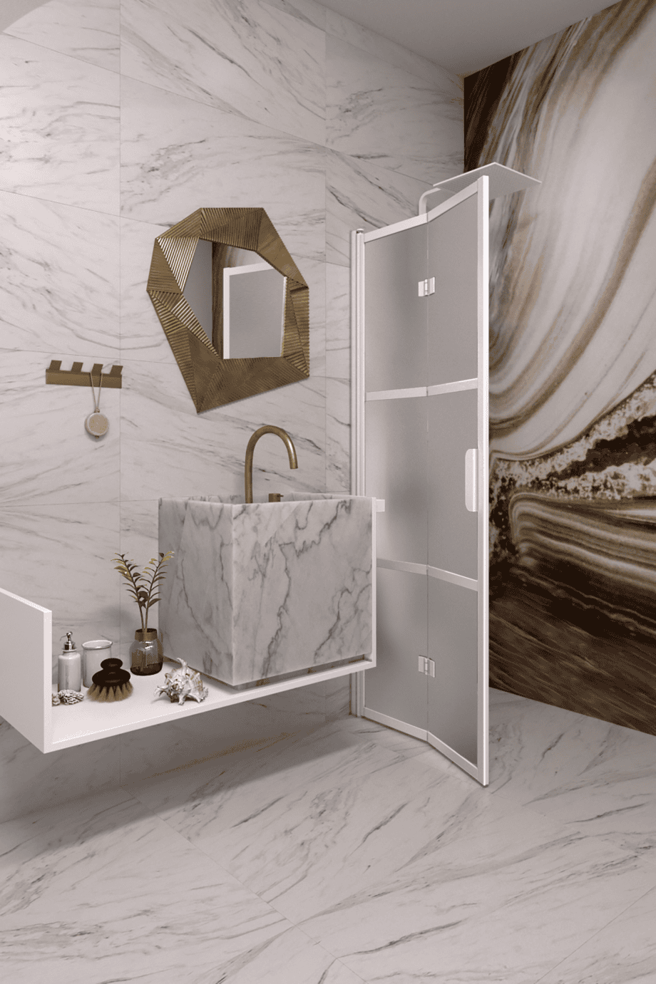 Folding shower screen Hietakari Bläk 882 Tokyo, white frame, satin frosted glass Folding shower screen Hietakari Bläk 882 Tokyo, white frame, satin frosted glass