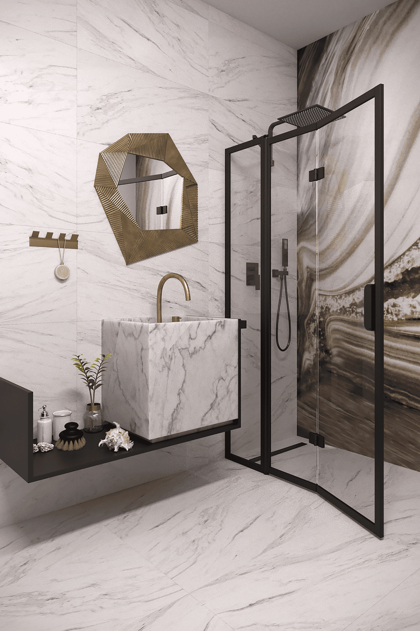 Folding shower screen with fixed part Hietakari Bläk 884 New York