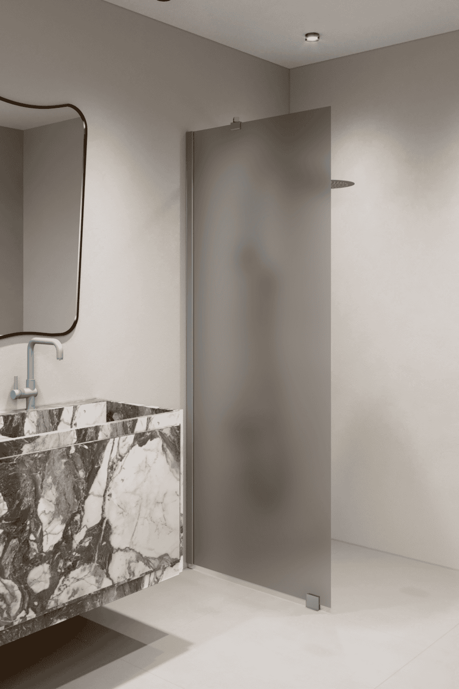 Fixed shower screen Hietakari Forma 301, aluminium frame, grey satin glass Fixed shower screen Hietakari Forma 301, aluminium frame, grey satin glass