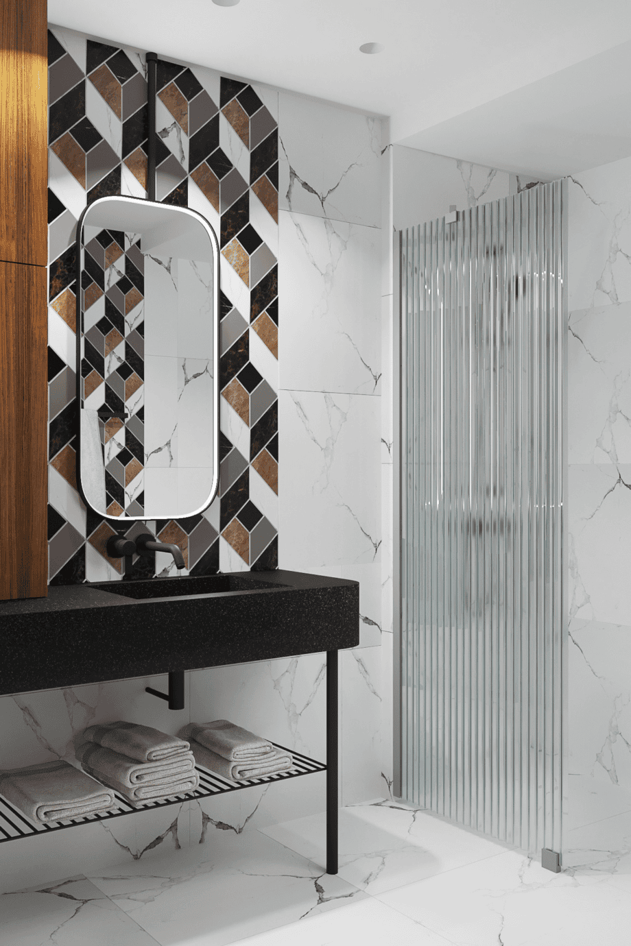 Fixed shower screen Hietakari Forma 301, aluminium frame, reeded glass Fixed shower screen Hietakari Forma 301, aluminium frame, reeded glass