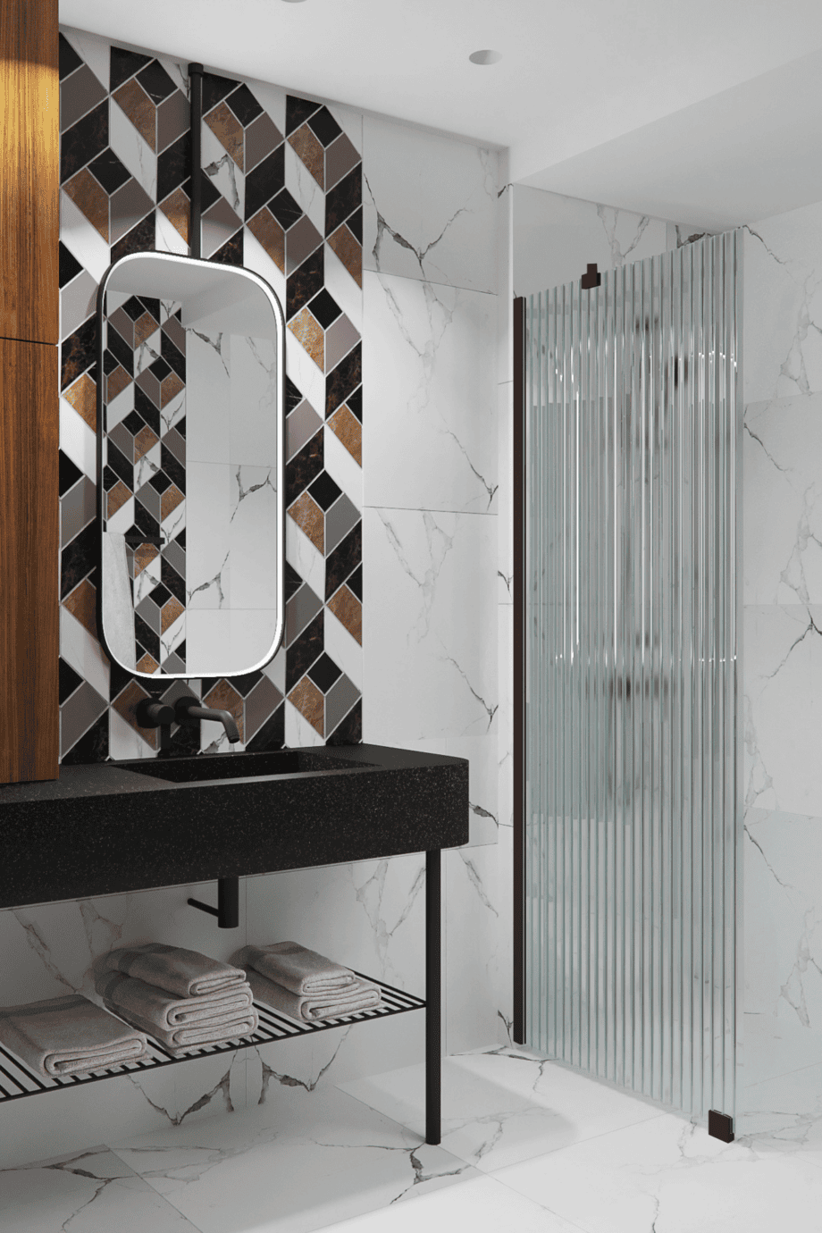 Fixed shower screen Hietakari Forma 301, Cocoa frame, reeded glass Fixed shower screen Hietakari Forma 301, Cocoa frame, reeded glass