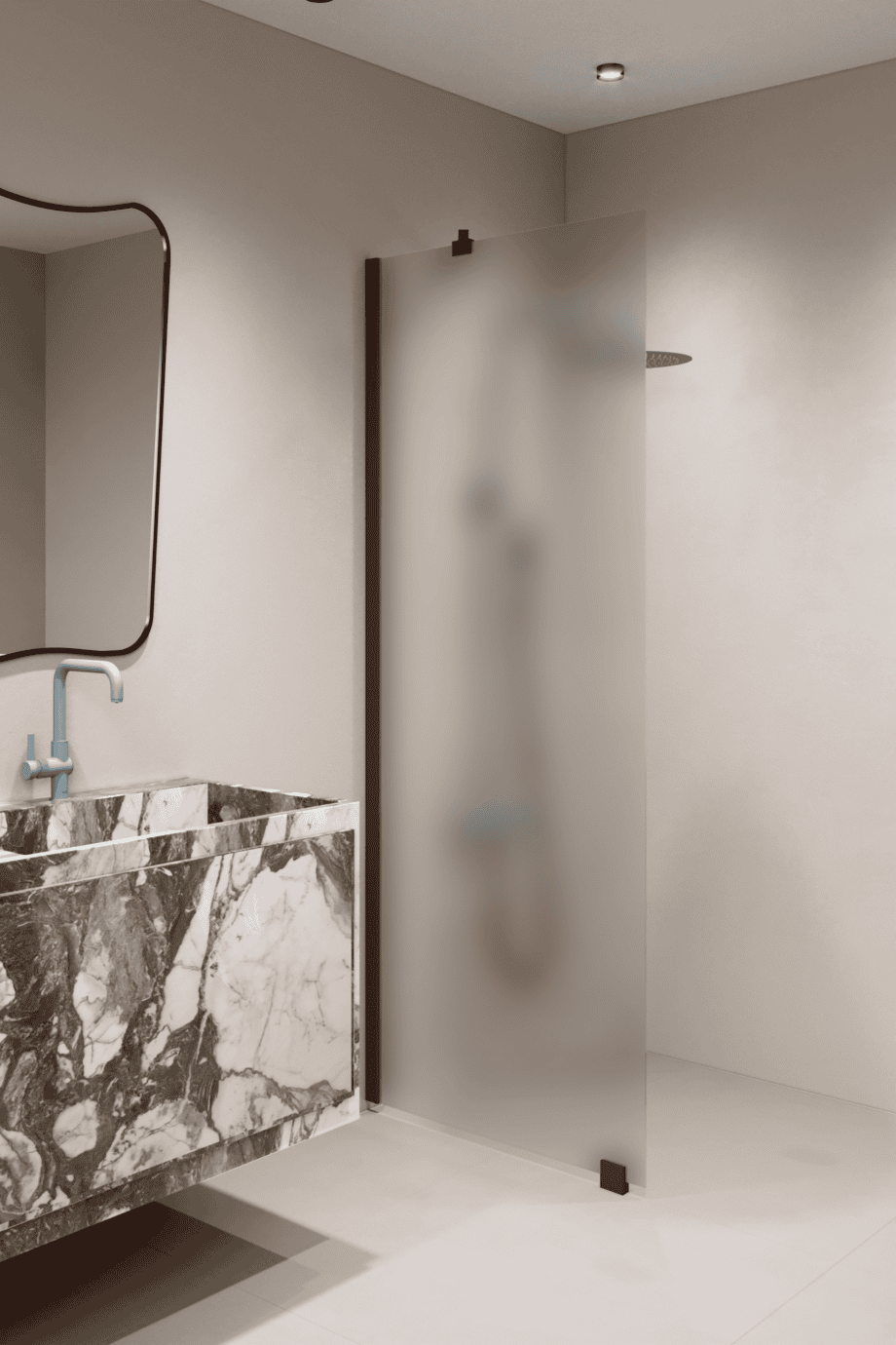 Fixed shower screen Hietakari Forma 301, Cocoa frame, satin frosted glass Fixed shower screen Hietakari Forma 301, Cocoa frame, satin frosted glass