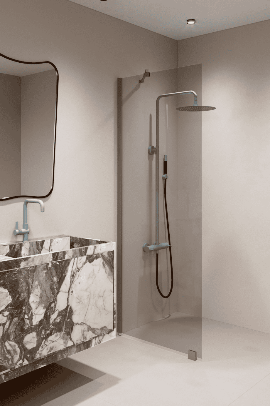 Fixed shower screen Hietakari Forma 301, Mocha frame, grey tinted glass Fixed shower screen Hietakari Forma 301, Mocha frame, grey tinted glass