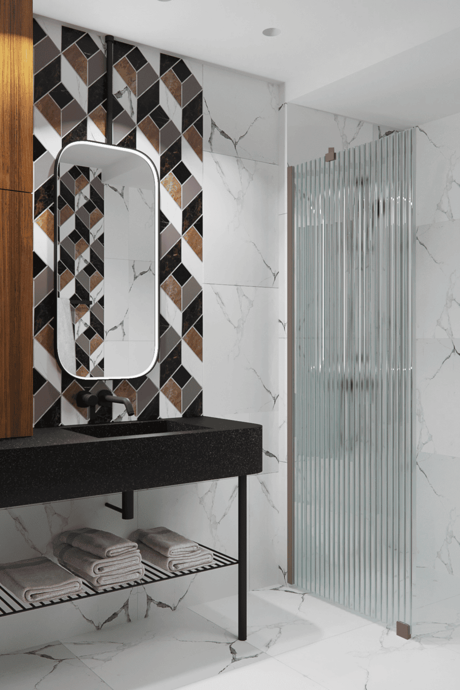 Fixed shower screen Hietakari Forma 301, Mocha frame, reeded glass Fixed shower screen Hietakari Forma 301, Mocha frame, reeded glass