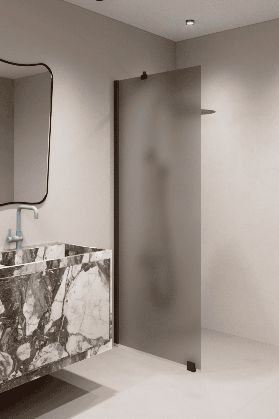 Fixed shower screen Hietakari Forma 301, black frame, grey satin glass Fixed shower screen Hietakari Forma 301, black frame, grey satin glass