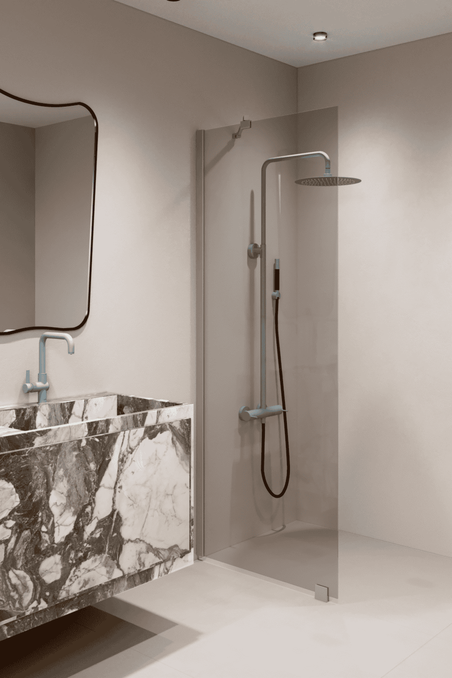 Fixed shower screen Hietakari Forma 301, Sand frame, grey tinted glass Fixed shower screen Hietakari Forma 301, Sand frame, grey tinted glass
