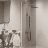 Fixed shower screen Hietakari Forma 301, white frame, grey tinted glass Fixed shower screen Hietakari Forma 301, white frame, grey tinted glass