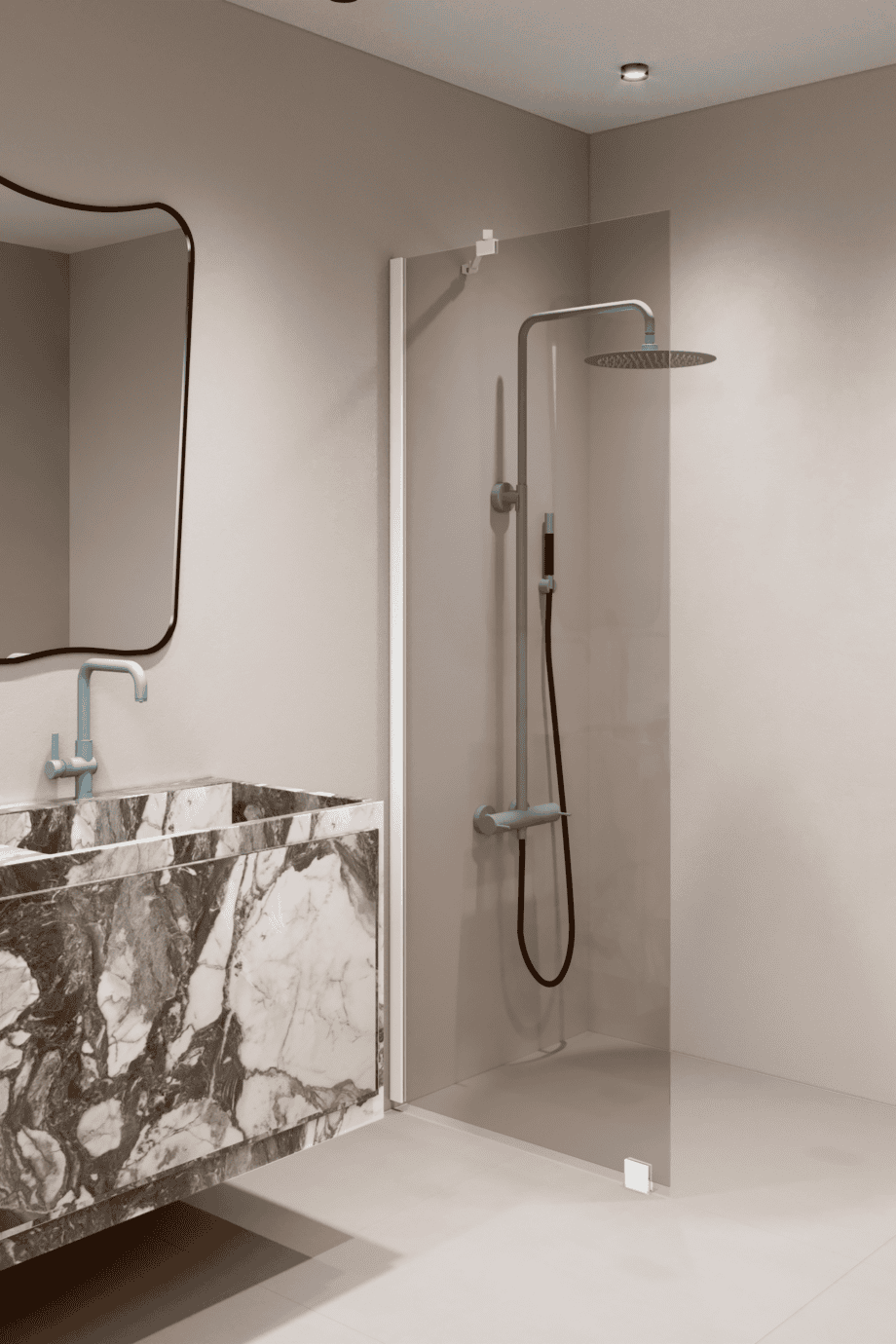 Fixed shower screen Hietakari Forma 301, white frame, bronze tinted glass Fixed shower screen Hietakari Forma 301, white frame, bronze tinted glass