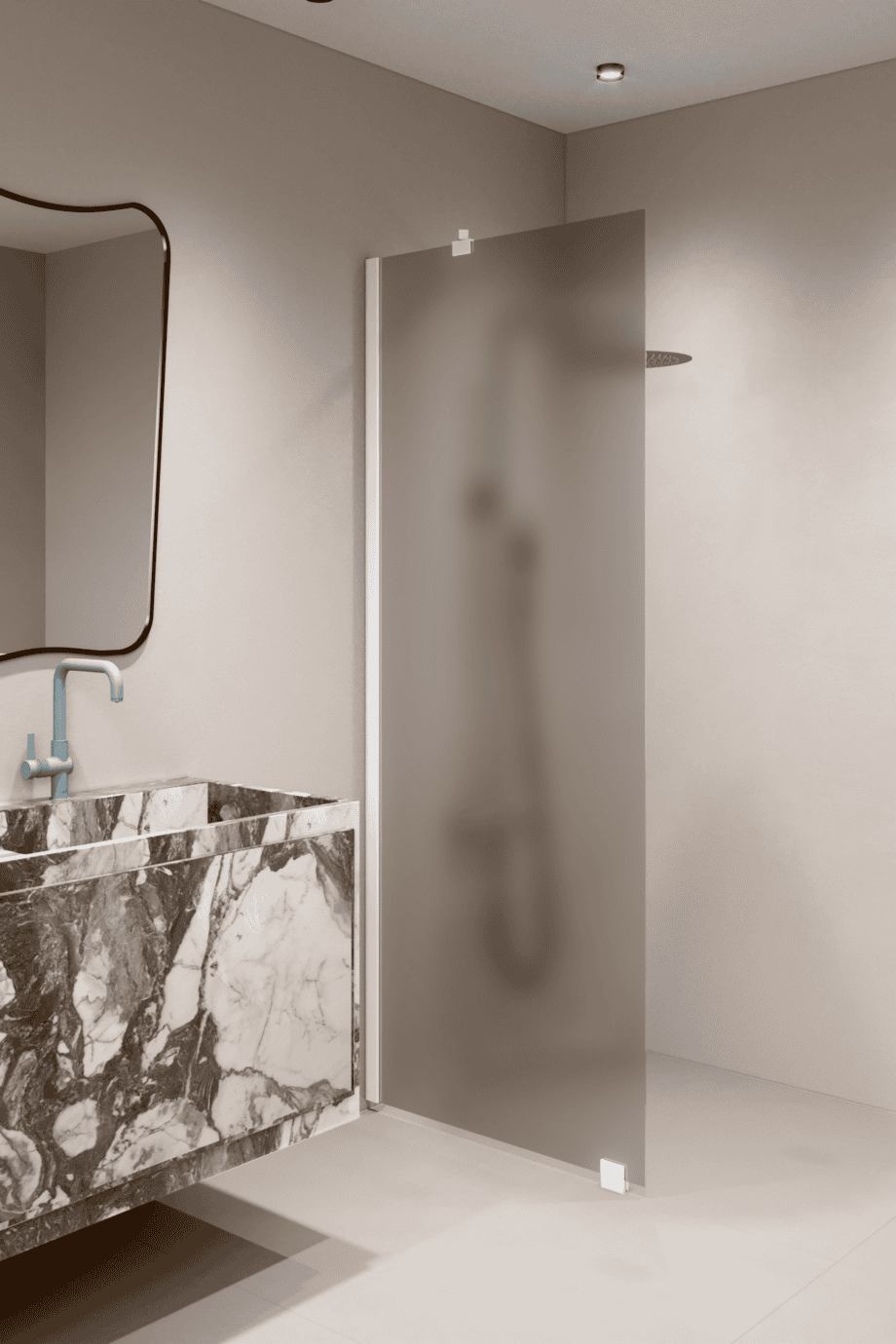 Fixed shower screen Hietakari Forma 301, white frame, brown satin glass Fixed shower screen Hietakari Forma 301, white frame, brown satin glass