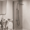 Folding shower screen Hietakari Forma 303, aluminium frame, grey tinted glass Folding shower screen Hietakari Forma 303, aluminium frame, grey tinted glass