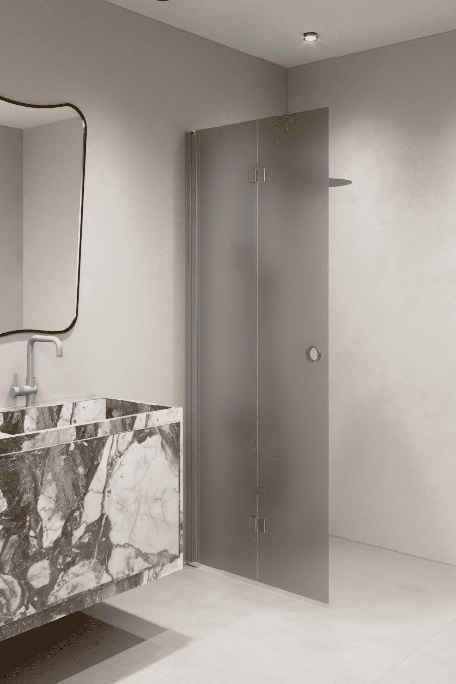 Folding shower screen Hietakari Forma 303, aluminium frame, grey satin glass Folding shower screen Hietakari Forma 303, aluminium frame, grey satin glass