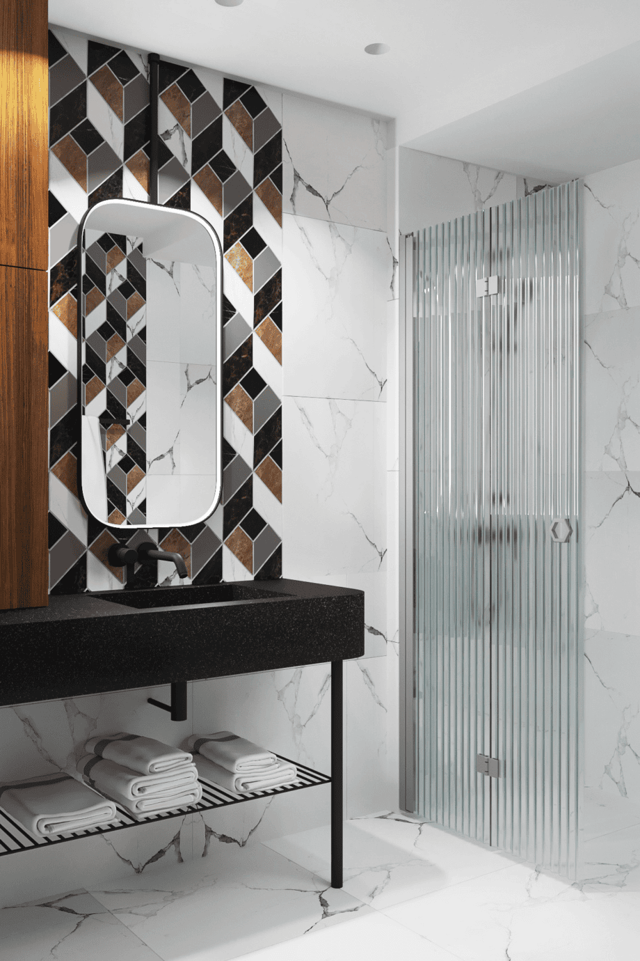 Folding shower screen Hietakari Forma 303, aluminium frame, reeded glass Folding shower screen Hietakari Forma 303, aluminium frame, reeded glass