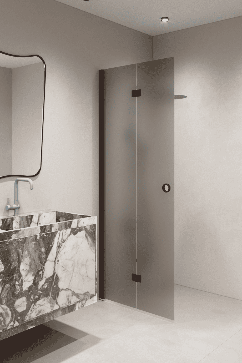 Folding shower screen Hietakari Forma 303, Cocoa frame, grey satin glass Folding shower screen Hietakari Forma 303, Cocoa frame, grey satin glass