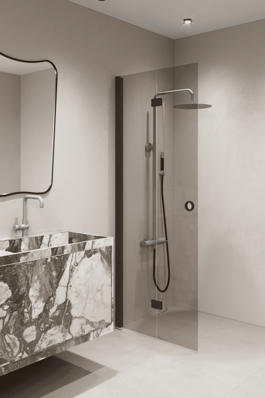 Folding shower screen Hietakari Forma 303, Cocoa frame, bronze tinted glass Folding shower screen Hietakari Forma 303, Cocoa frame, bronze tinted glass