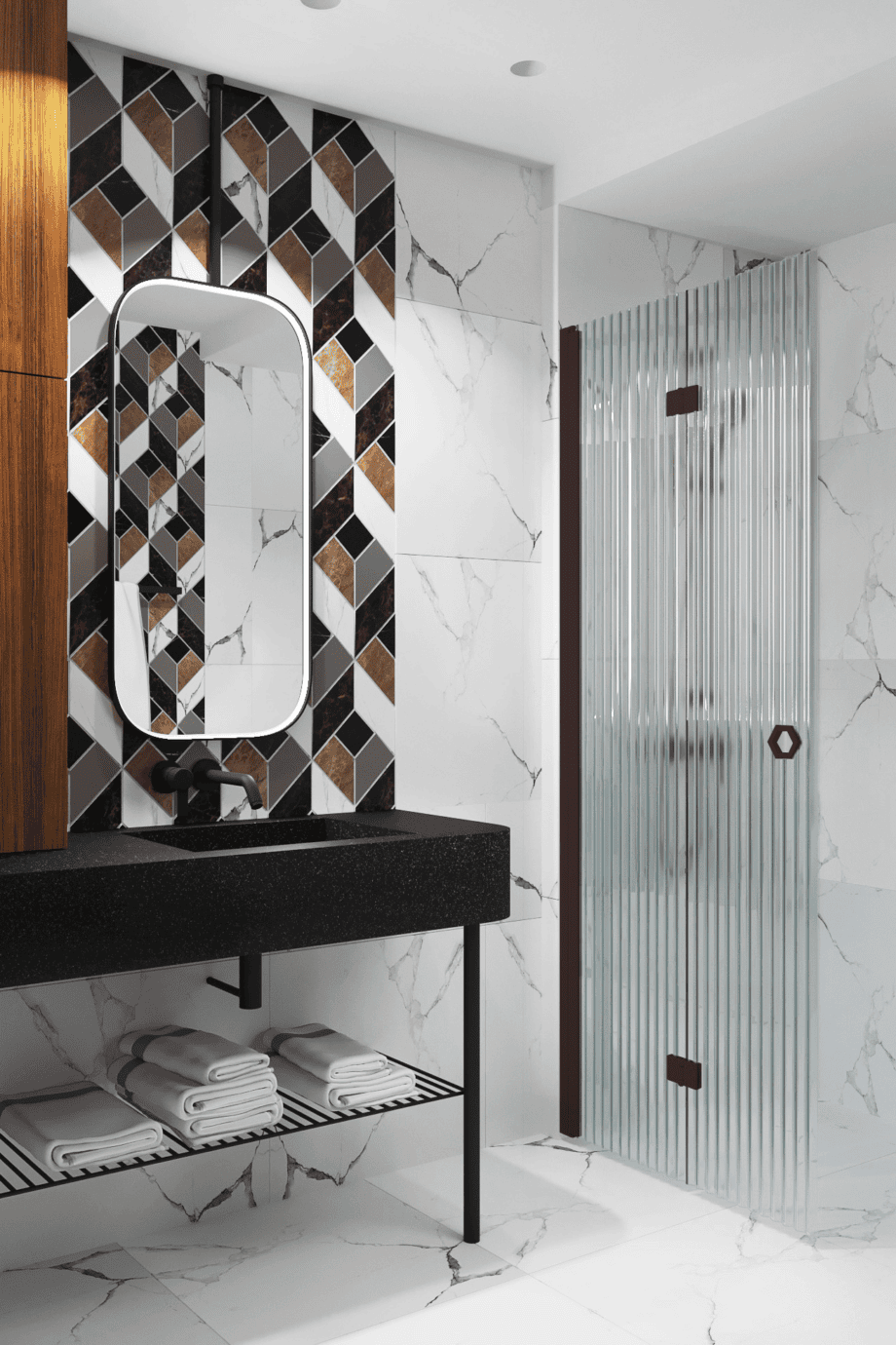 Folding shower screen Hietakari Forma 303, Cocoa frame, reeded glass Folding shower screen Hietakari Forma 303, Cocoa frame, reeded glass