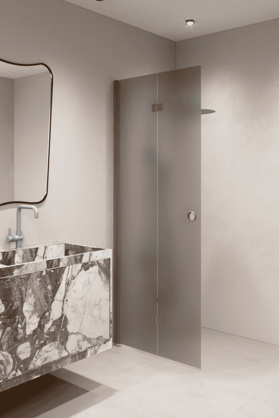 Folding shower screen Hietakari Forma 303, Mocha frame, grey satin glass Folding shower screen Hietakari Forma 303, Mocha frame, grey satin glass