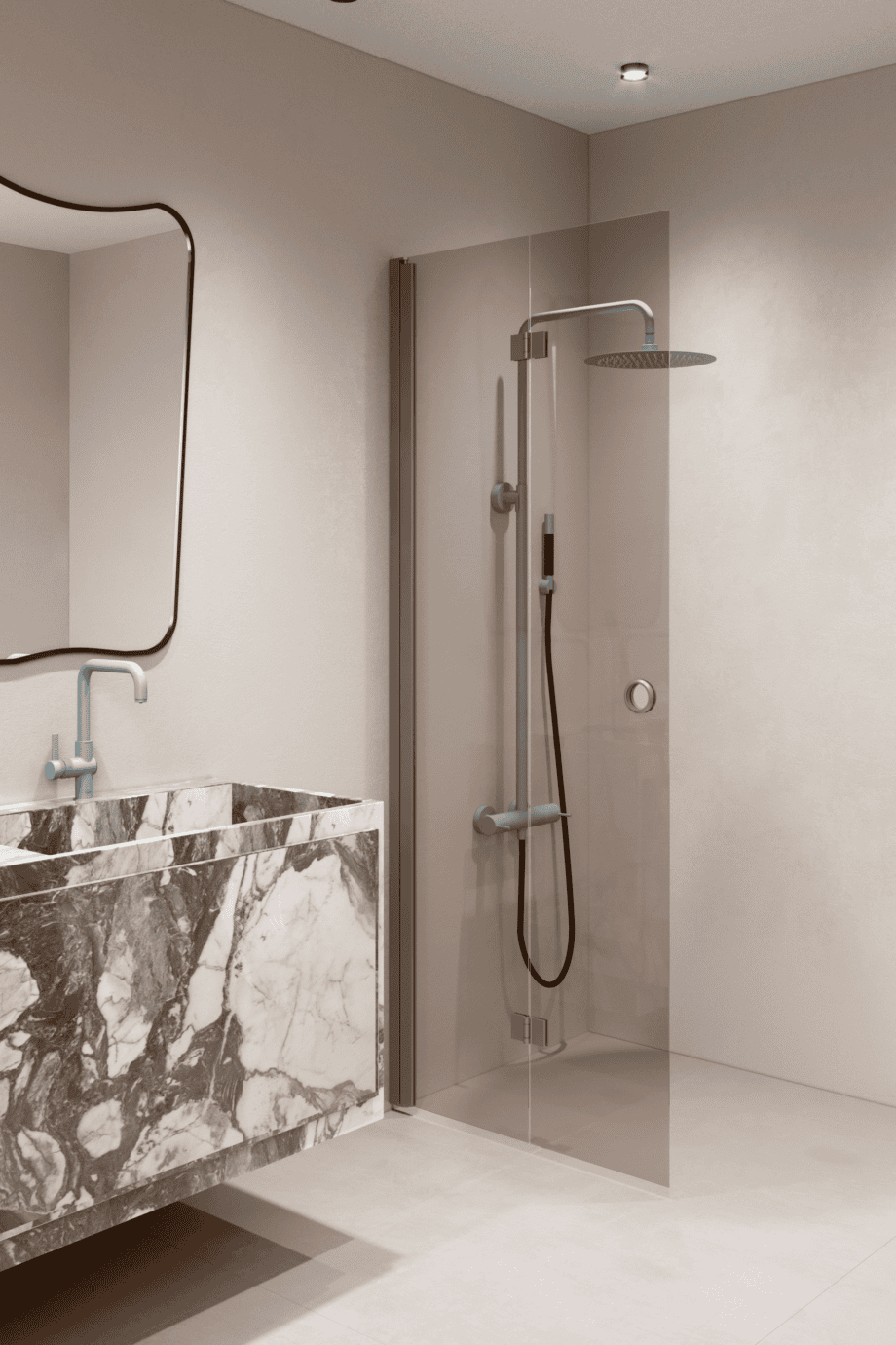 Folding shower screen Hietakari Forma 303, Mocha frame, bronze tinted glass Folding shower screen Hietakari Forma 303, Mocha frame, bronze tinted glass