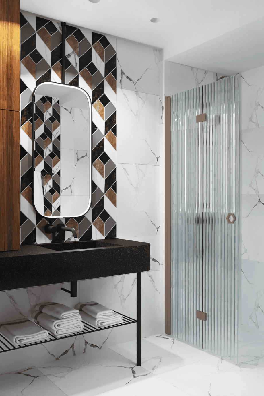 Folding shower screen Hietakari Forma 303, Mocha frame, reeded glass Folding shower screen Hietakari Forma 303, Mocha frame, reeded glass