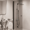 Folding shower screen Hietakari Forma 303, black frame, grey tinted glass Folding shower screen Hietakari Forma 303, black frame, grey tinted glass