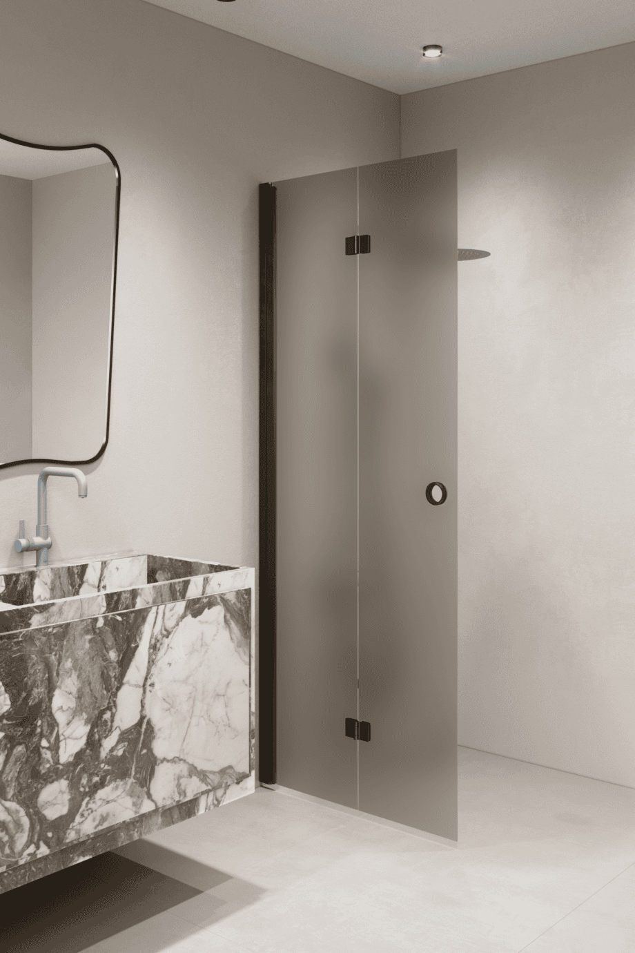 Folding shower screen Hietakari Forma 303, black frame, brown satin glass Folding shower screen Hietakari Forma 303, black frame, brown satin glass