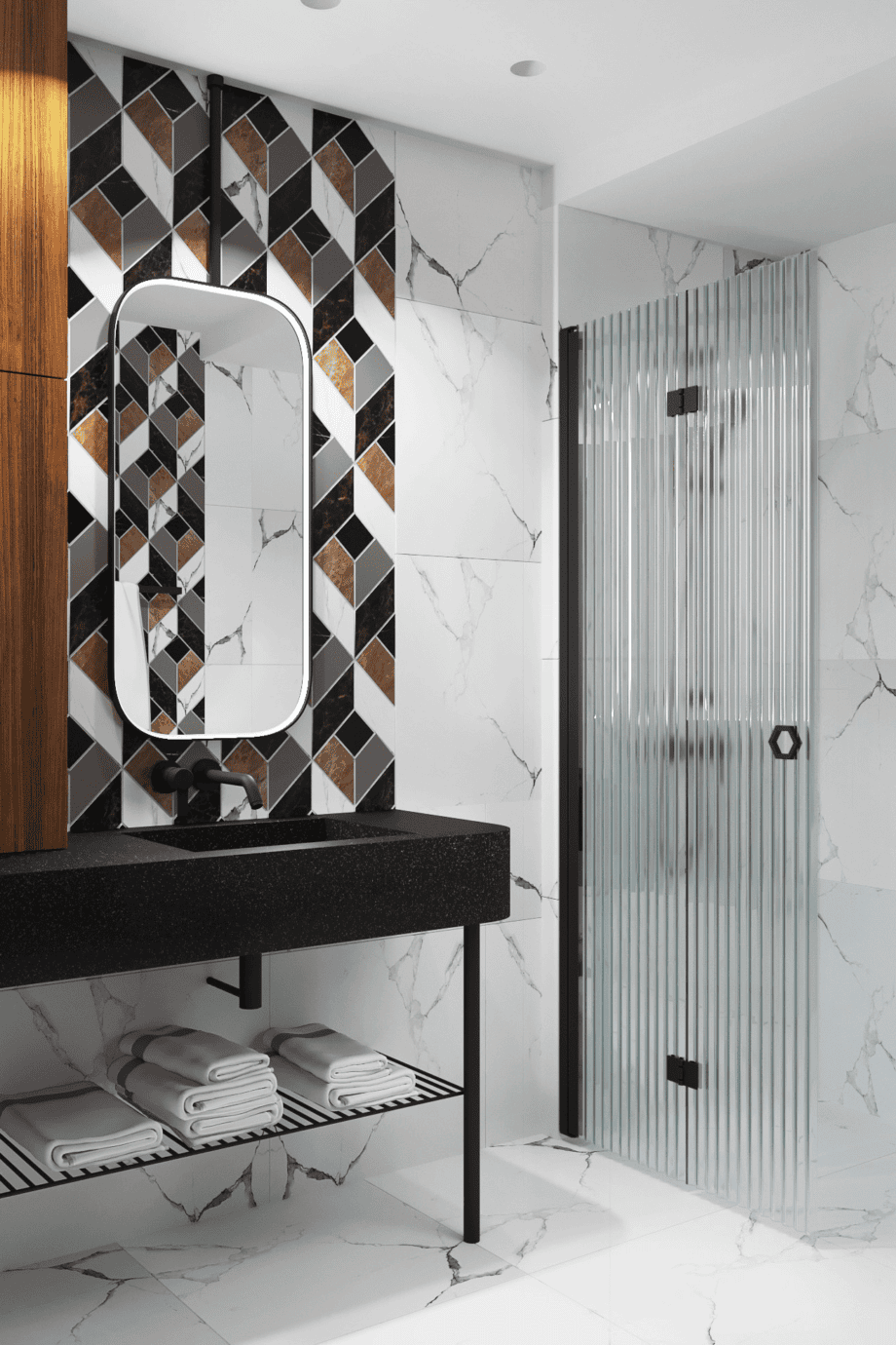 Folding shower screen Hietakari Forma 303, black frame, reeded glass Folding shower screen Hietakari Forma 303, black frame, reeded glass