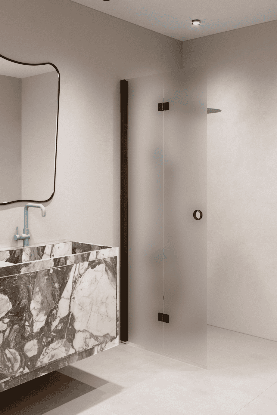 Folding shower screen Hietakari Forma 303, black frame, super bright satin glass Folding shower screen Hietakari Forma 303, black frame, super bright satin glass