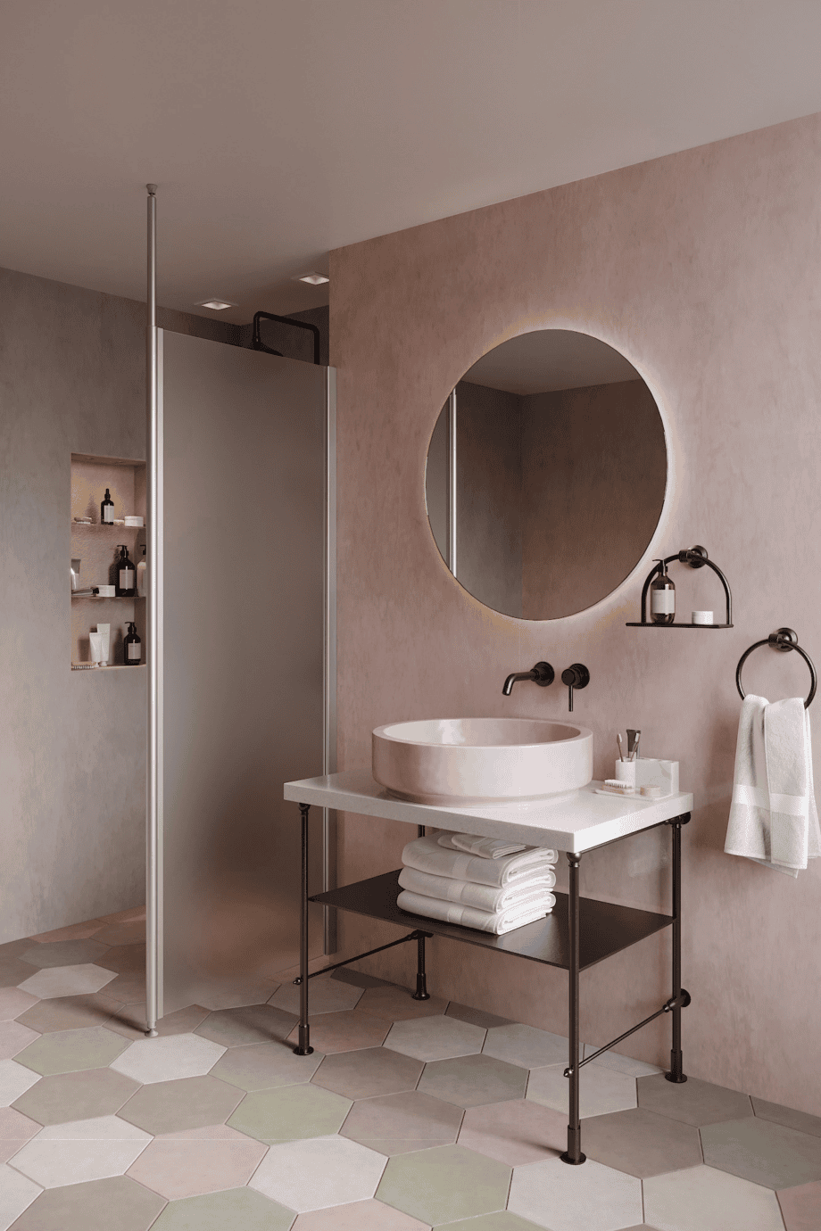 Shower screen with telescopic supports Hietakari Infinia 111, aluminium frame, satin frosted glass Shower screen with telescopic supports Hietakari Infinia 111, aluminium frame, satin frosted glass