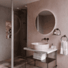 Shower screen with fixed front post Hietakari Infinia 112, aluminium frame, grey tinted glass