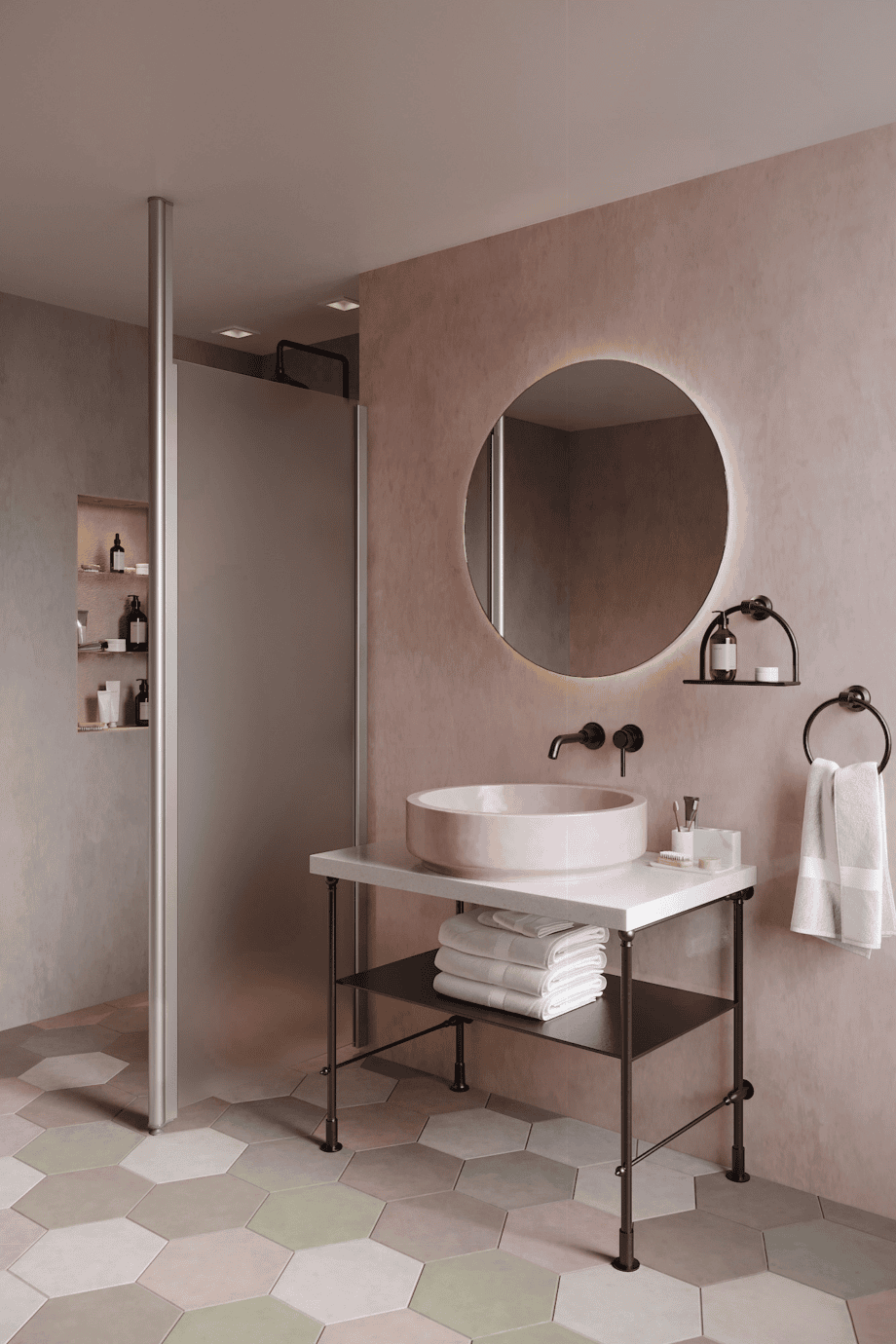 Shower screen with fixed front post Hietakari Infinia 112, aluminium frame, satin frosted glass