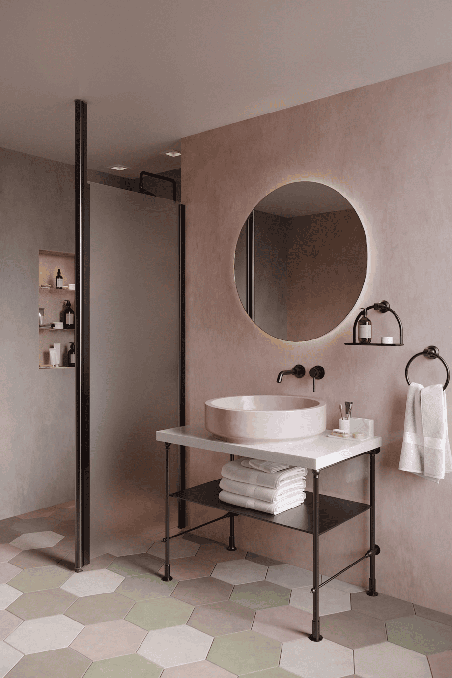 Shower screen with fixed front post Hietakari Infinia 112, black frame, satin frosted glass