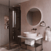 Curved shower screen with telescopic support Hietakari Infinia 121, black frame, grey tinted glass Curved shower screen with telescopic support Hietakari Infinia 121, black frame, grey tinted glass