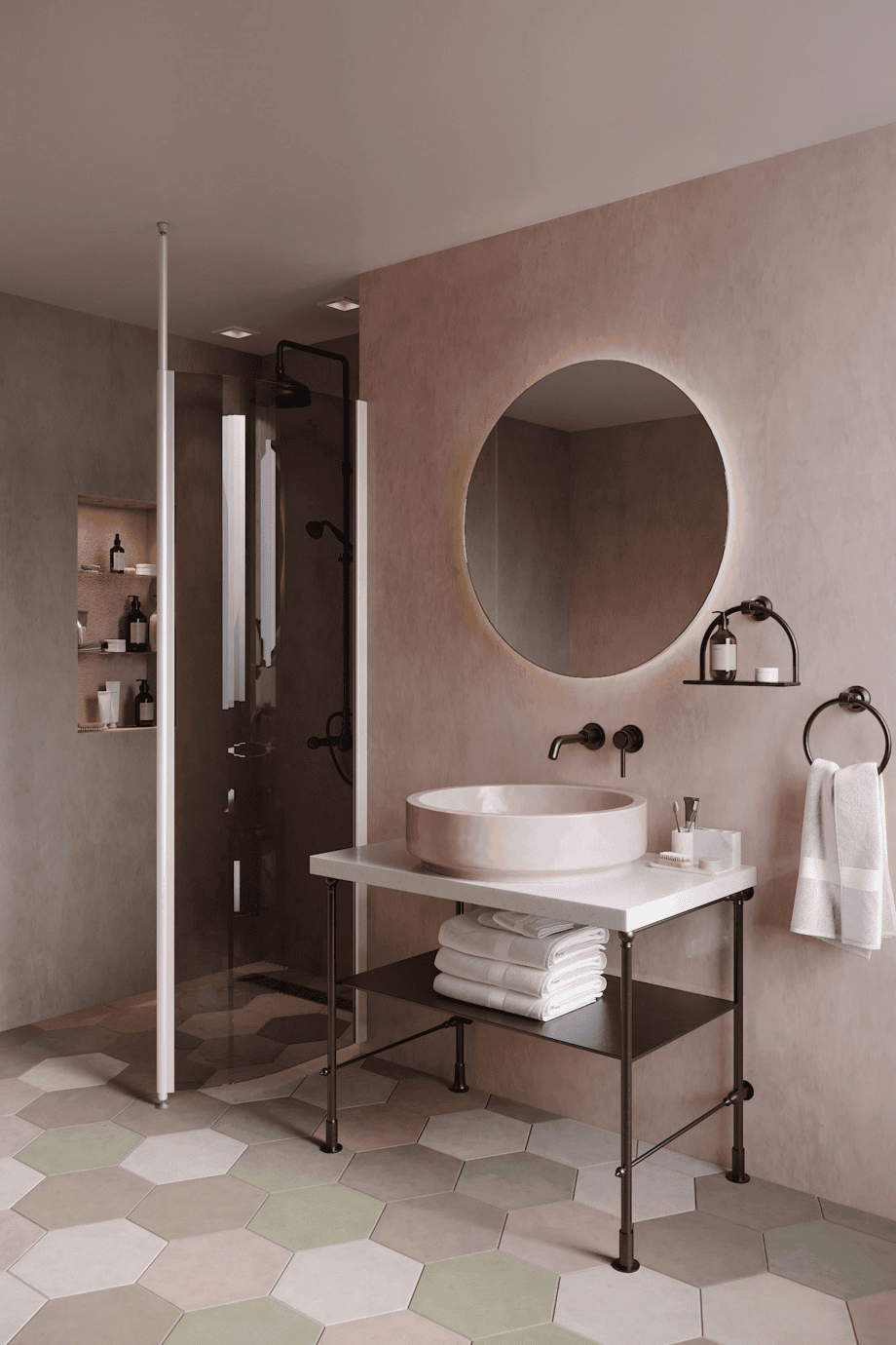 Curved shower screen with telescopic support Hietakari Infinia 121, white frame, grey tinted glass Curved shower screen with telescopic support Hietakari Infinia 121, white frame, grey tinted glass