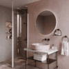 Curved shower screen with telescopic support Hietakari Infinia 121, white frame, clear glass Curved shower screen with telescopic support Hietakari Infinia 121
