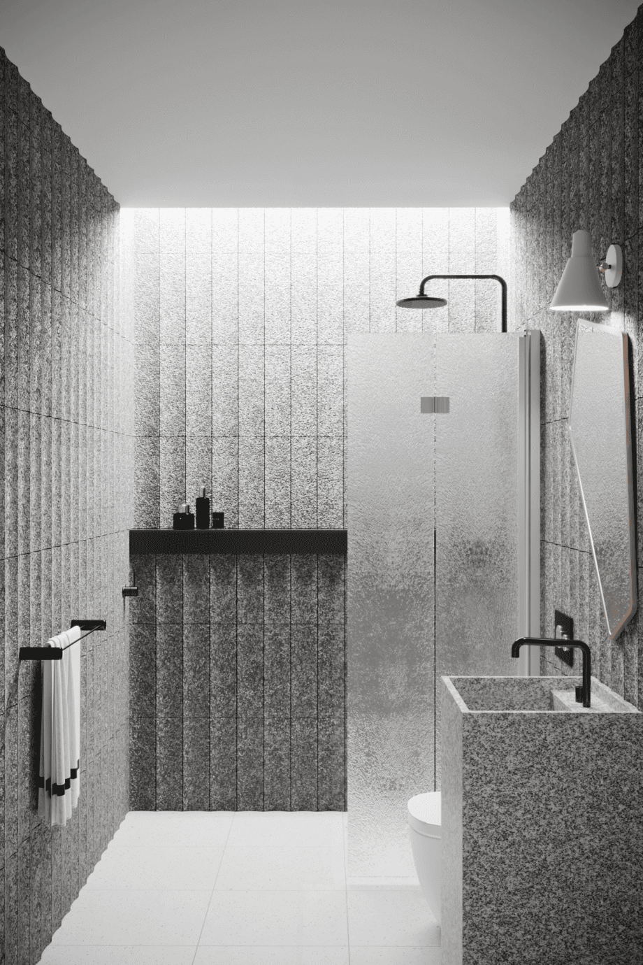 Folding shower screen Hietakari Infinia 213, aluminium frame, Chinchilla patterned glass