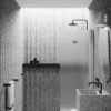 Folding shower screen Hietakari Infinia 213, aluminium frame, satin frosted glass