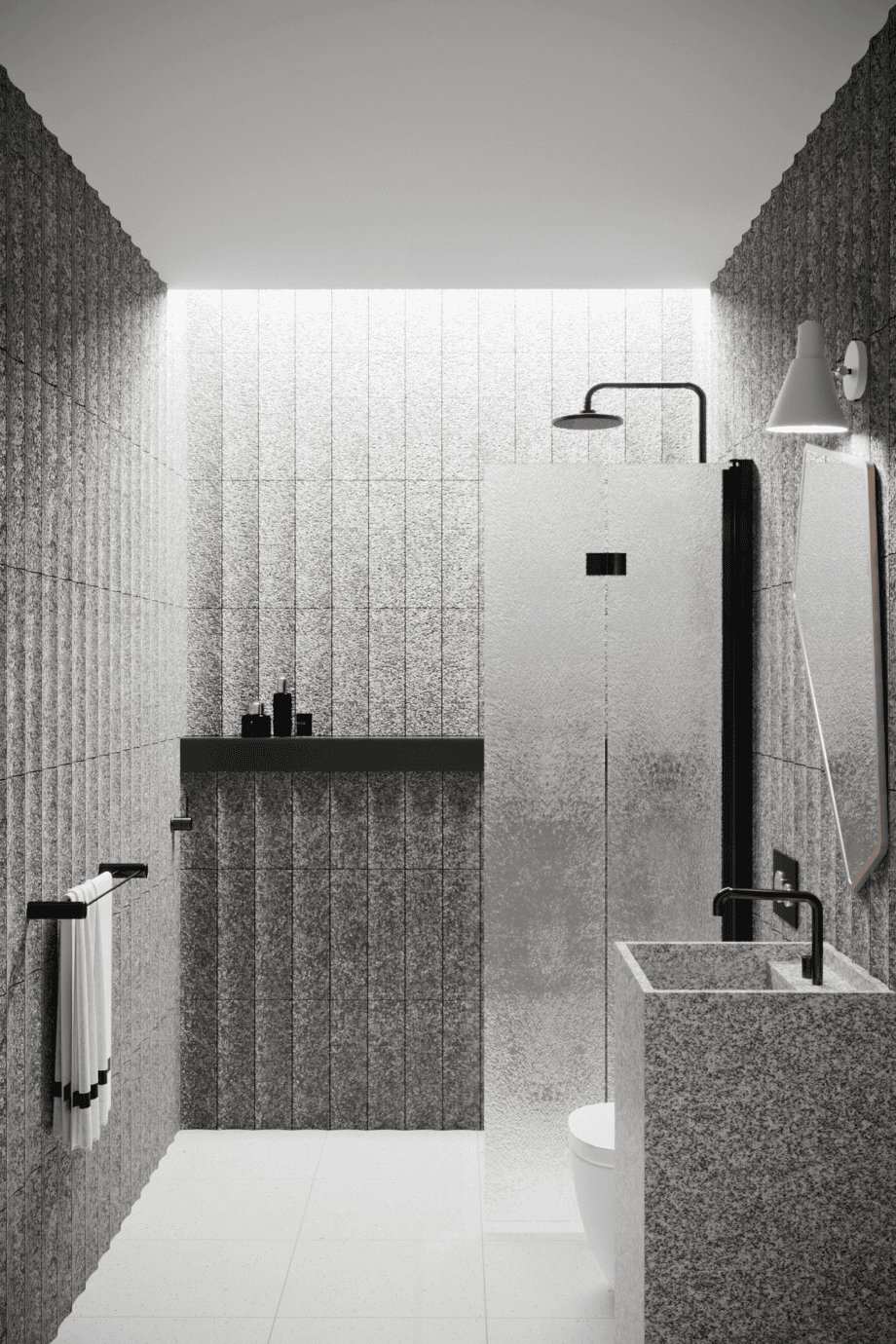 Folding shower screen Hietakari Infinia 213, black frame, Chinchilla patterned glass