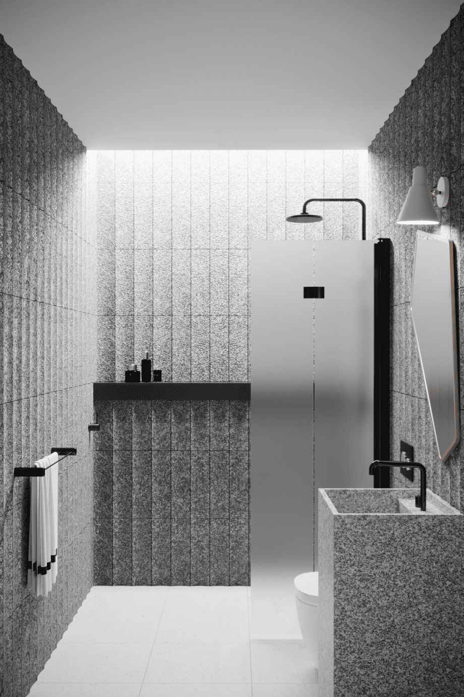 Folding shower screen Hietakari Infinia 213, black frame, satin frosted glass